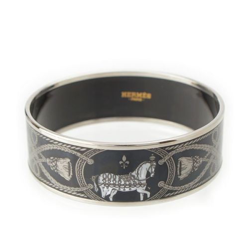 エルメス エマイユGM ホース ロープ バングル ブレスレット アクセサリー ブラック×シルバー
