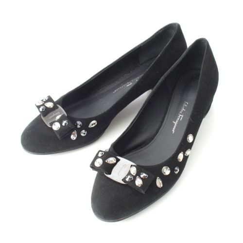 サルヴァトーレフェラガモ ヴァラ スウェード ビジュー パンプス シューズ ブラック 8