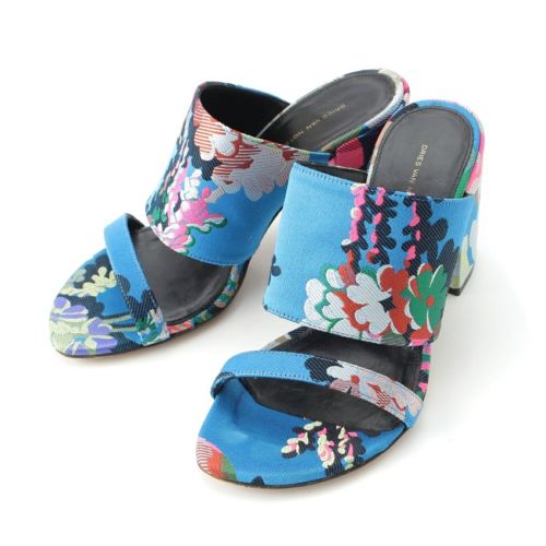 ドリスヴァンノッテン 花柄 フラワー ヒール サンダル シューズ ブルー系 36