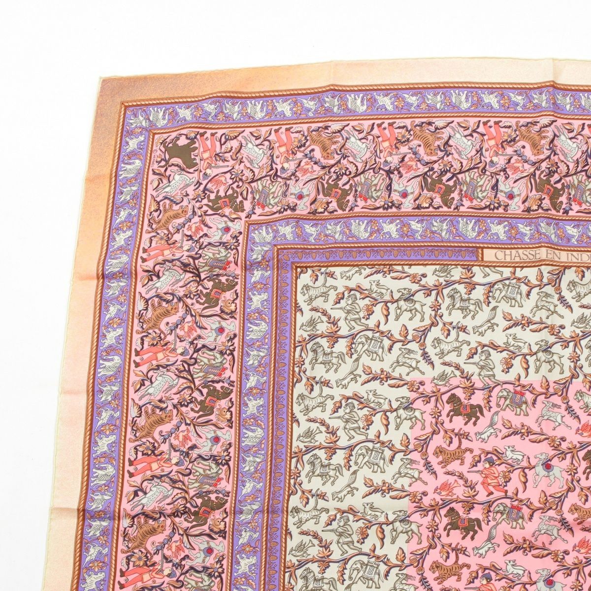 エルメス カレ90 シルク インドの狩猟 スカーフ ピンク マルチカラー