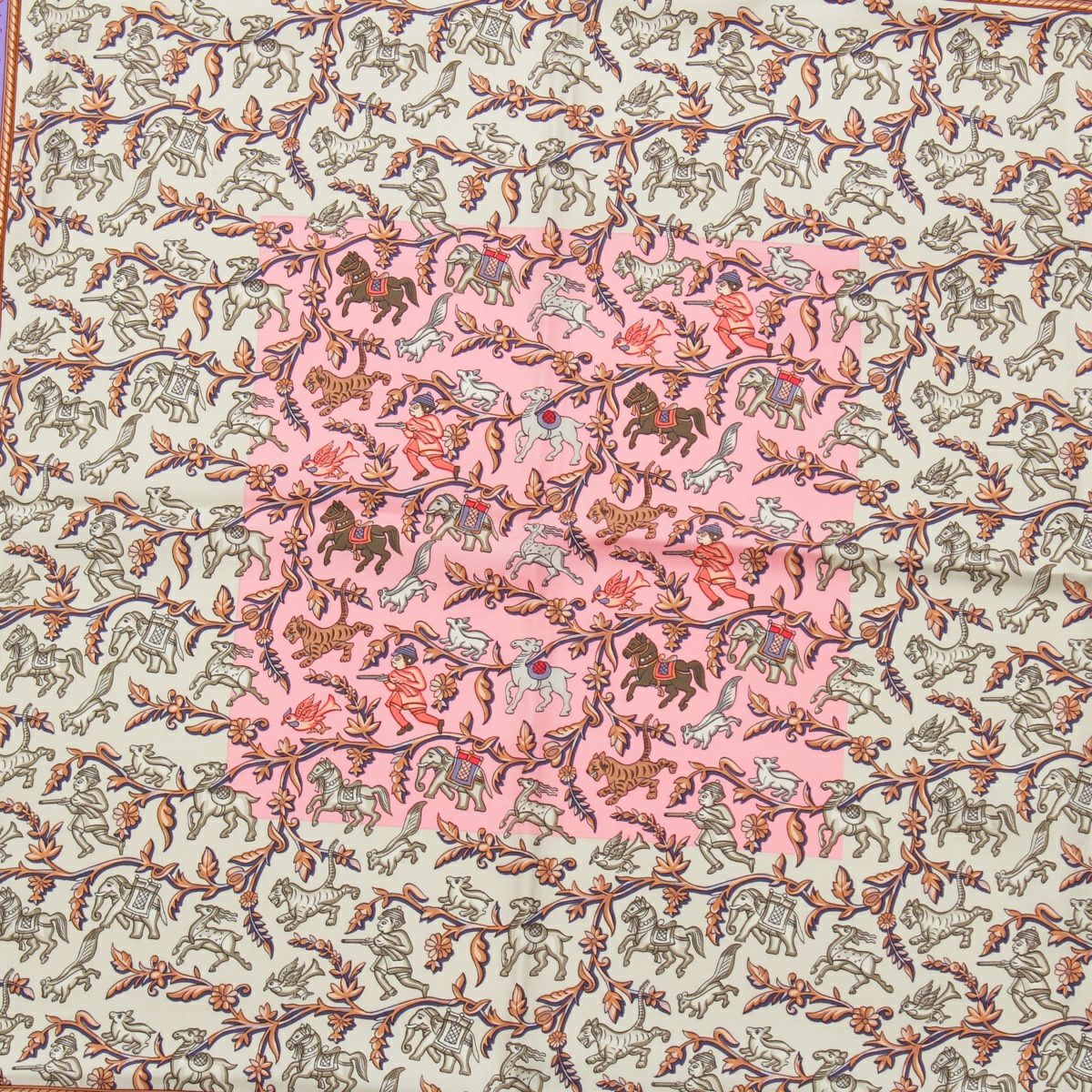 エルメス カレ90 シルク インドの狩猟 スカーフ ピンク マルチカラー