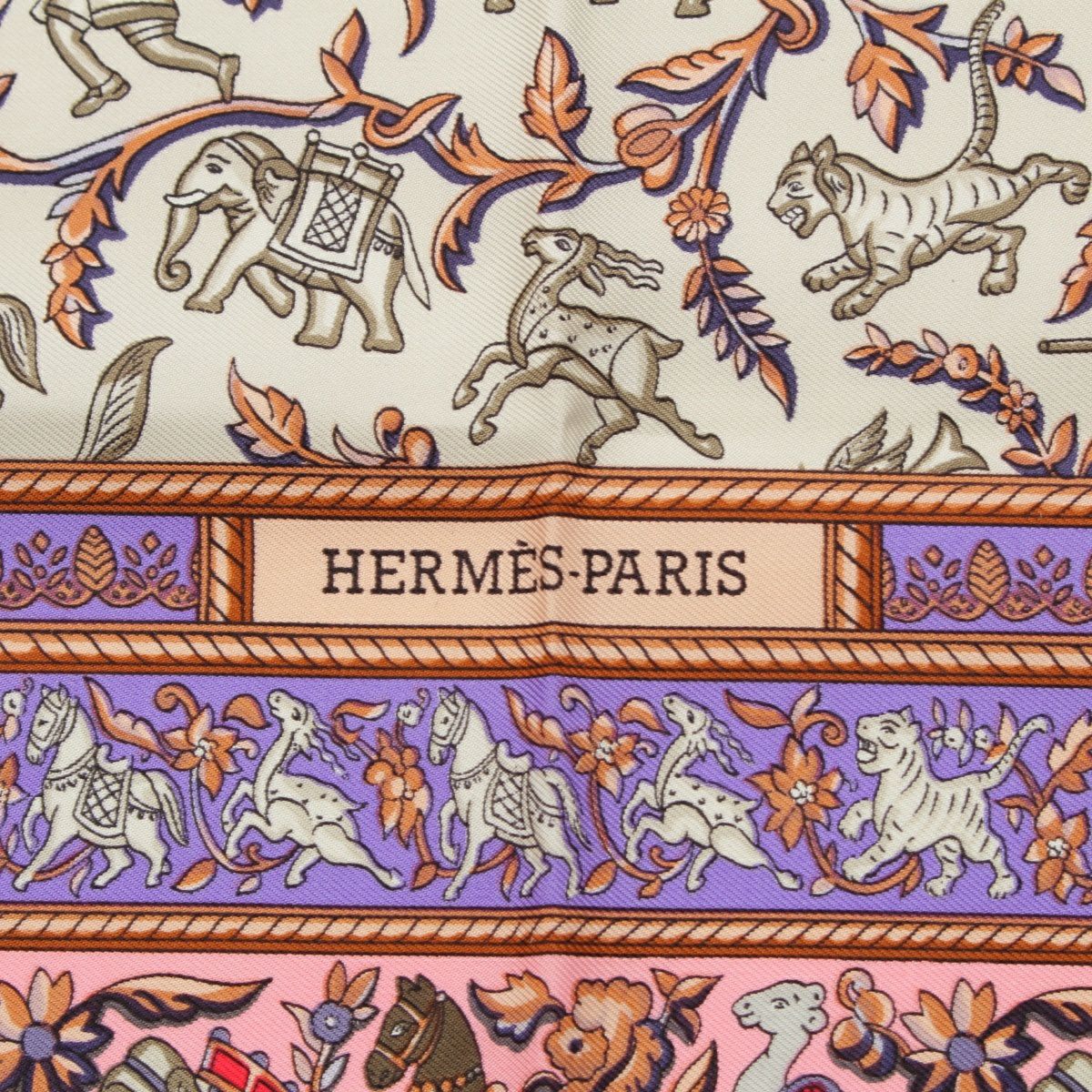 エルメス カレ90 シルク インドの狩猟 スカーフ ピンク マルチカラー