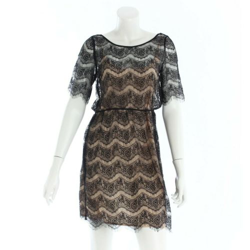 パオラフラーニ(PAOLA FRANI) インナー付き レース ワンピース ブラック×ベージュ 38