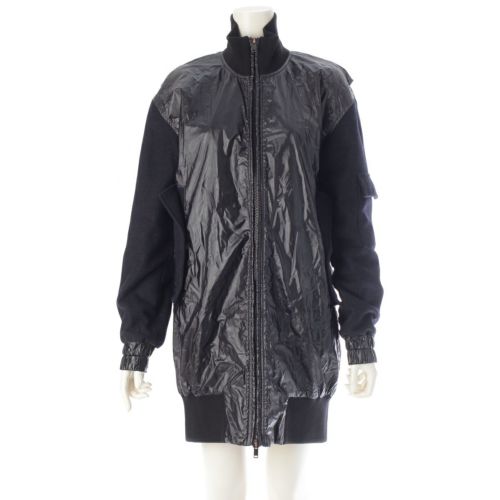 エムエムシックス ナイロン ウール 異素材 切替 ロング アウター ジャケット ブルゾン ブラック×ネイビー 36