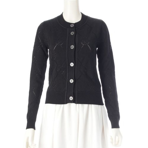 エルメス 22AW Hリフト クルードセルボタン ニット カーディガン トップス 26-7710 ブラック 34