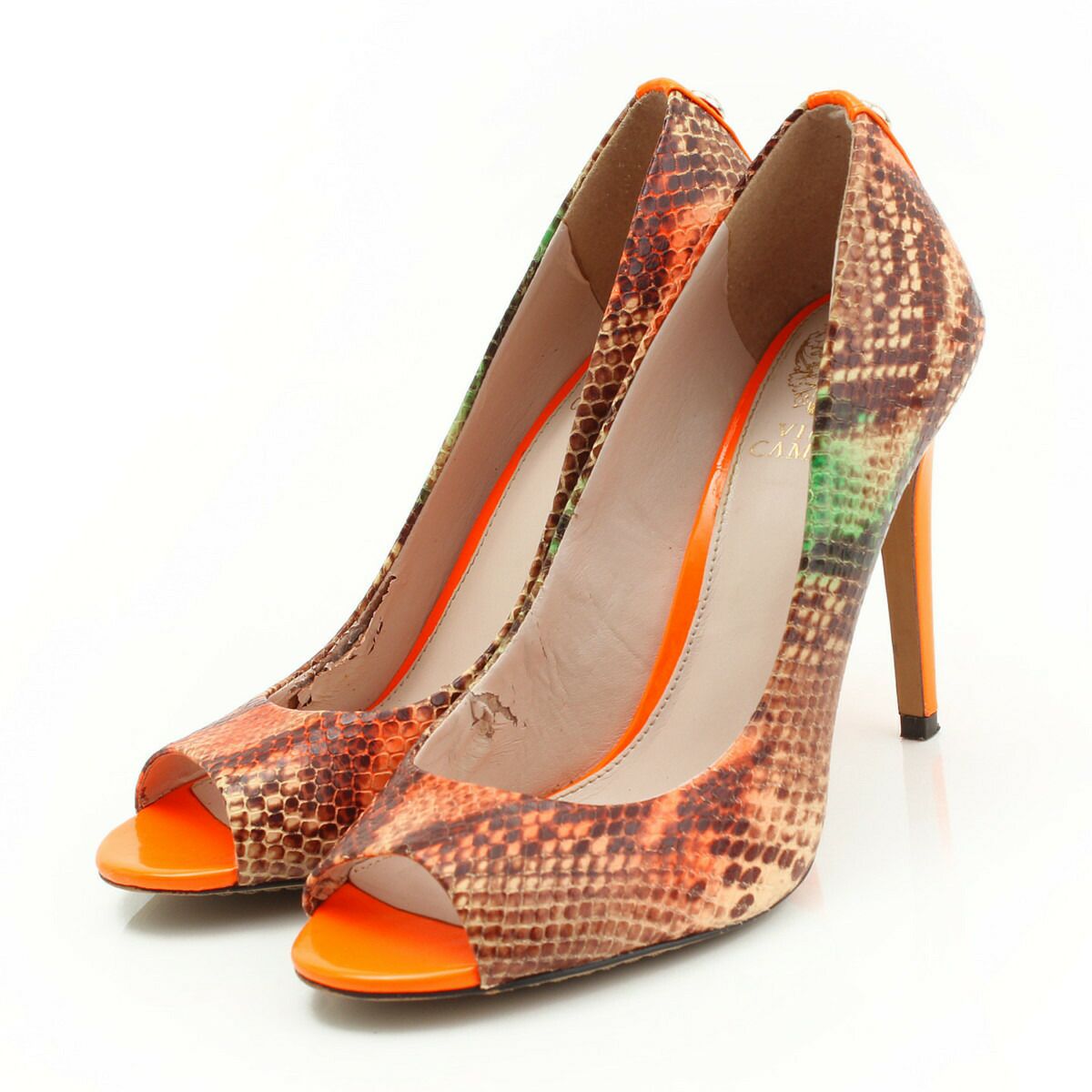 ヴィンスカムート VINCE CAMUTO レザー オープントゥ パンプス オレンジ 37 1/2