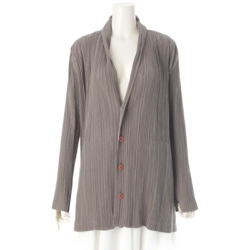 イッセイミヤケ プリーツ ショールカラー ジャケット 羽織 アウター IM51-FD117 グレー L