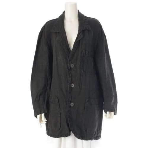 イッセイミヤケ 94SS リネン 編み込みデザイン 泥染め テーラードジャケット アウター IM41-FD013 ダークグリーン M