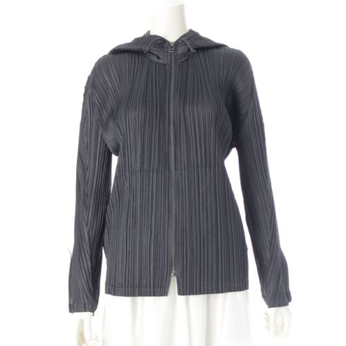 プリーツプリーズ イッセイミヤケ 02AW フーディー ジップアップ ライト ジャケット パーカー アウター PP23-JC664 チャコールグレー 4