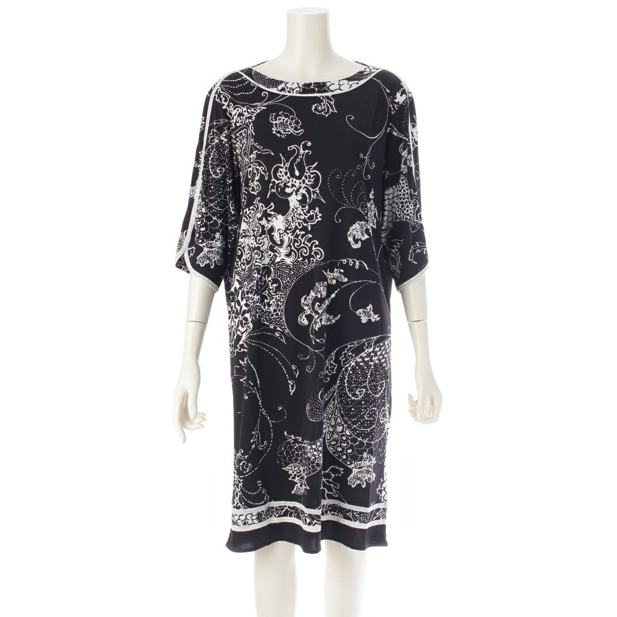 レオナール カンカン素材 総柄 ワンピース ドレス 0330325 ブラック