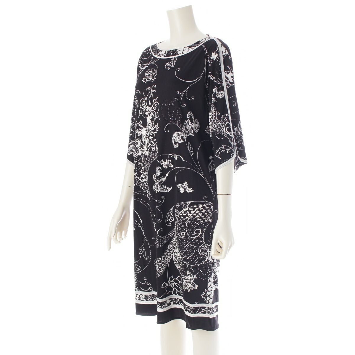 レオナール カンカン素材 総柄 ワンピース ドレス 0330325 ブラック