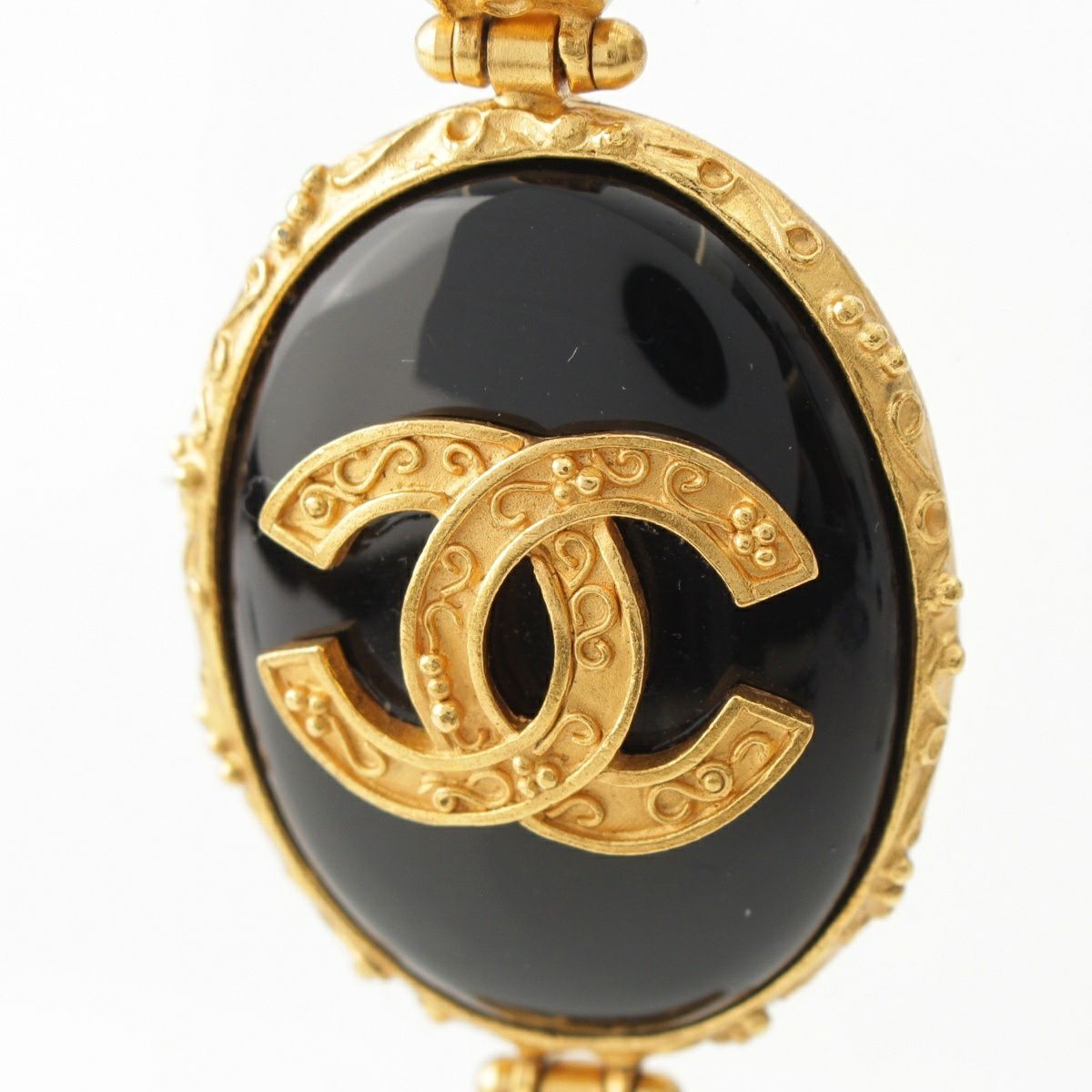 シャネル 96A ブラックストーン ココマーク ネックレス アクセサリー