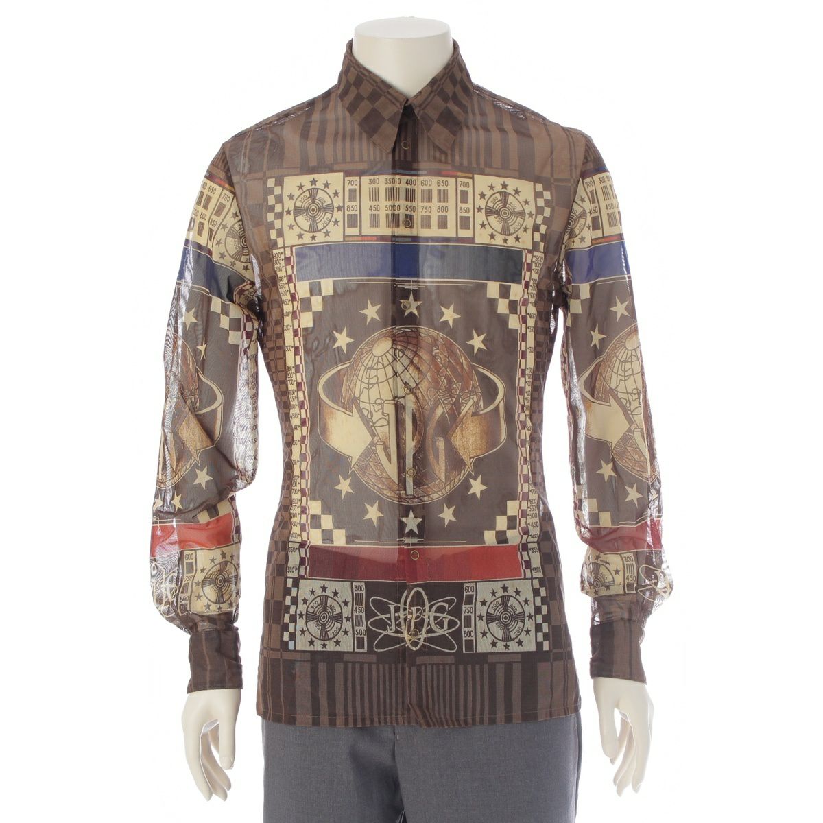 ジャンポールゴルチエ 1994 WORLD 地球 プリント シアー 長袖シャツ マルチカラー 48