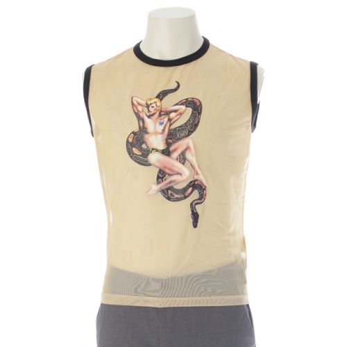 ジャンポールゴルチエ 1996 S/S SNEAK 人間 蛇使い パワーネット リンガー ノースリーブ トップス ベージュ 48