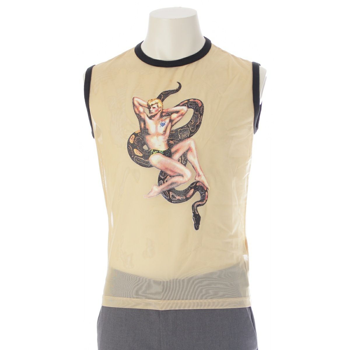 入手困難✨ ジャンポールゴルチエ トップス ノースリーブ グラフィックデザイン ジャンポールゴルチエ 1996 S/S SNEAK 人間 蛇使い パワーネット