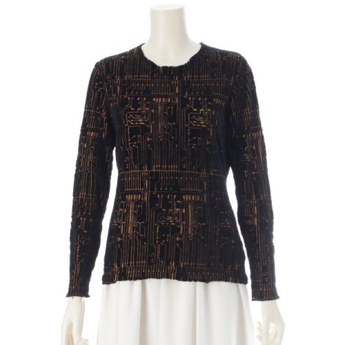 ジャンポールゴルチエ ジャンポールゴルチエ マイユ CIRCUIT BOARD CYBER 回路基板 電子回路 総柄 ベロア クルーネック トップス ブラック ブラウン L