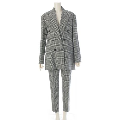 バーバリー ハウンドトゥース ウール ダブルブレストジャケット パンツセットアップ ブラック×ホワイト 36 UK6