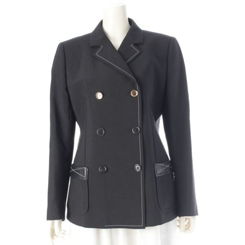 ルイヴィトン 23AW モヘヤ×ナイロン 金ボタン ダブル テーラードジャケット FPJA25DVN ブラック 42