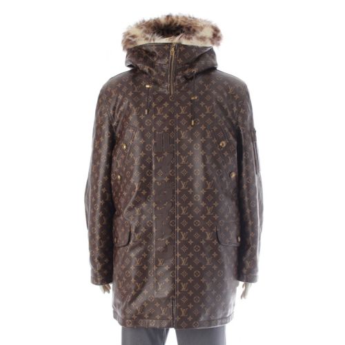 ルイヴィトン NIGO 2025 レザー モノグラム ファー フーデット レザー コート アウター 1AIMZ3 ブラウン 50