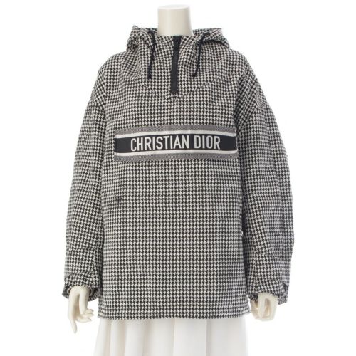 クリスチャンディオール ロゴ 千鳥格好 オブリーク テクニカルタフタ フーディー アノラック ジャケット アウター 017C10A2856 ブラック×ホワイト XS