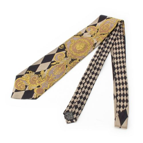 ジャンニ・ヴェルサーチェ シルク メデューサ ジャガード ネクタイ ブラック ベージュ系