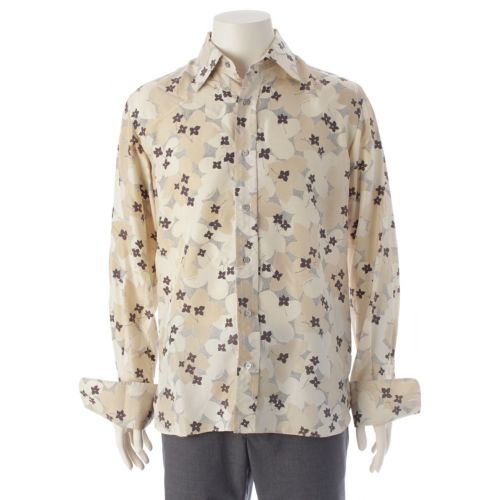 グッチ シルク 花柄 フラワー 長袖 ブラウス シャツ ベージュ 40 15 3/4