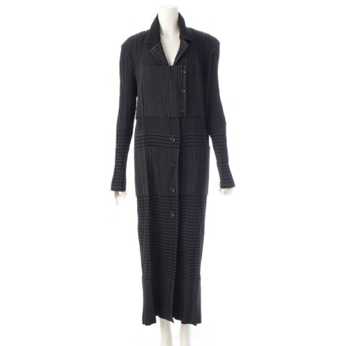 イッセイミヤケ 1998AW プリーツ ボーダー 切替デザイン ロング アウター アウター IM84-FA911 ブラック グレー L