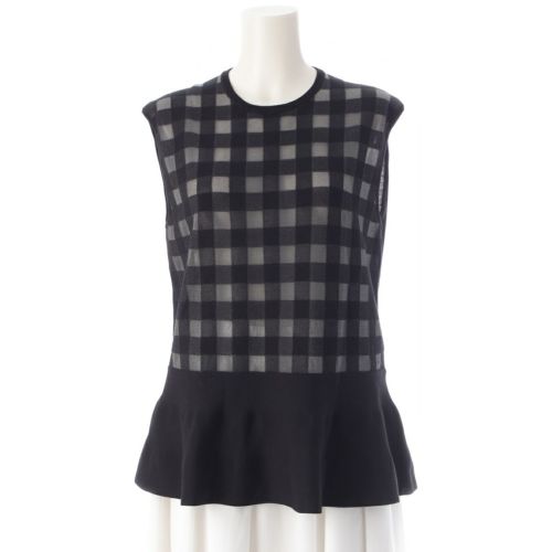 ドゥロワー コットン ナイロン M.SUMMER2 ブロックチェックフレア ノースリーブ ニット トップス 6518-299-0532 グレー ブラック -