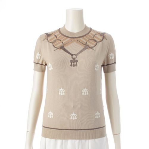 エルメス 24AW ウール 馬銜 半袖 ニット セーター トップス ベージュ 34