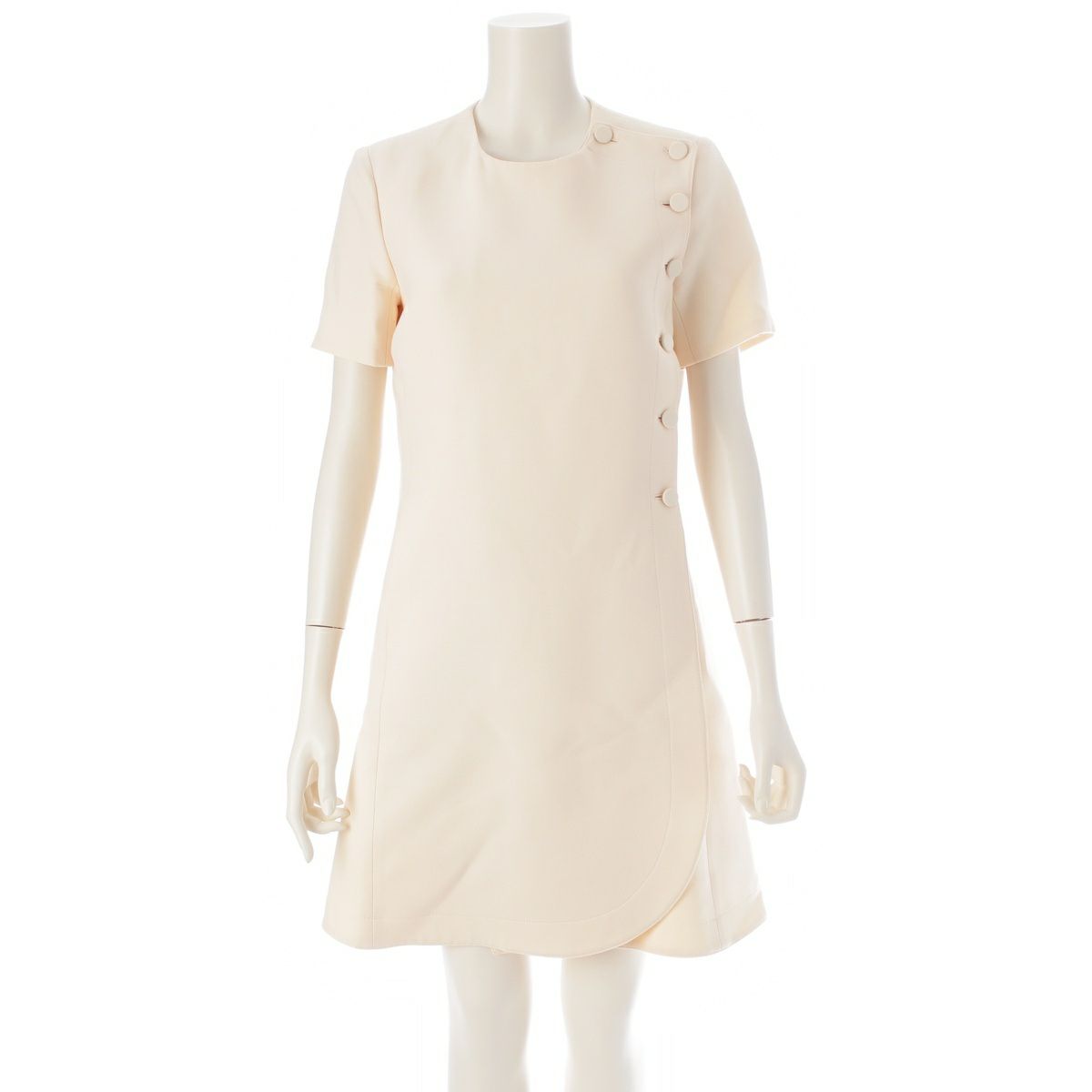 ディオール ウール×シルク 半袖 ワンピース 7E21632A1166 アイボリー 38