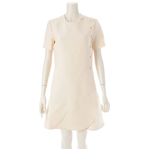 ディオール ウール×シルク 半袖 ワンピース 7E21632A1166 アイボリー 38