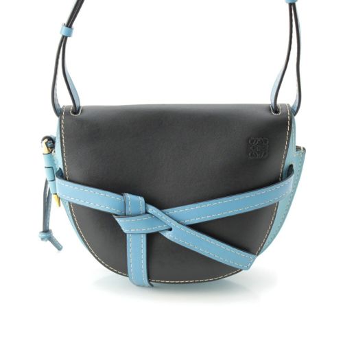 ロエベ レザー ゲート デュアルスモール アナグラム ショルダーバッグ 321.54T20 ブルー×ブラック