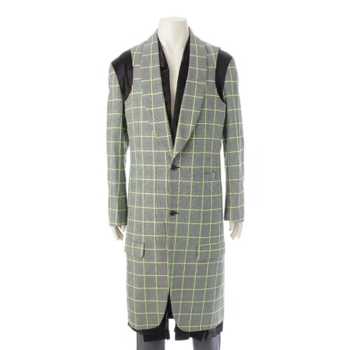 コムデギャルソンオムプリュス 19AW AD2019 キュプラ ウール チェックレイヤード ロング コート アウター PD-J049 グレー ブラック イエロー M