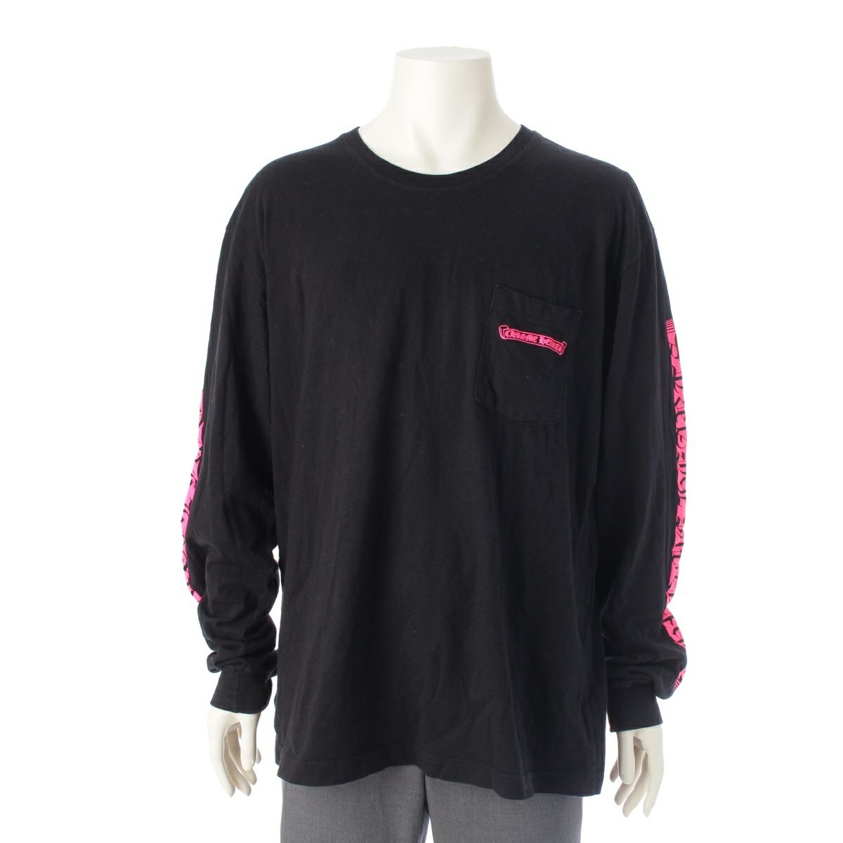 クロムハーツ Neon Pink Stripe Logo ロング 長袖Ｔシャツ トップス ブラック XL