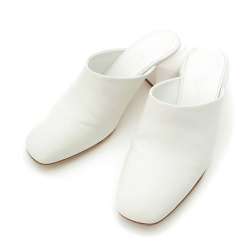 エルメス クリスティ メドール レザー ヒール ミュール サンダル ホワイト 35 1/2