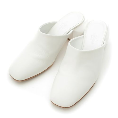 エルメス クリスティ メドール レザー ヒール ミュール サンダル ホワイト 35