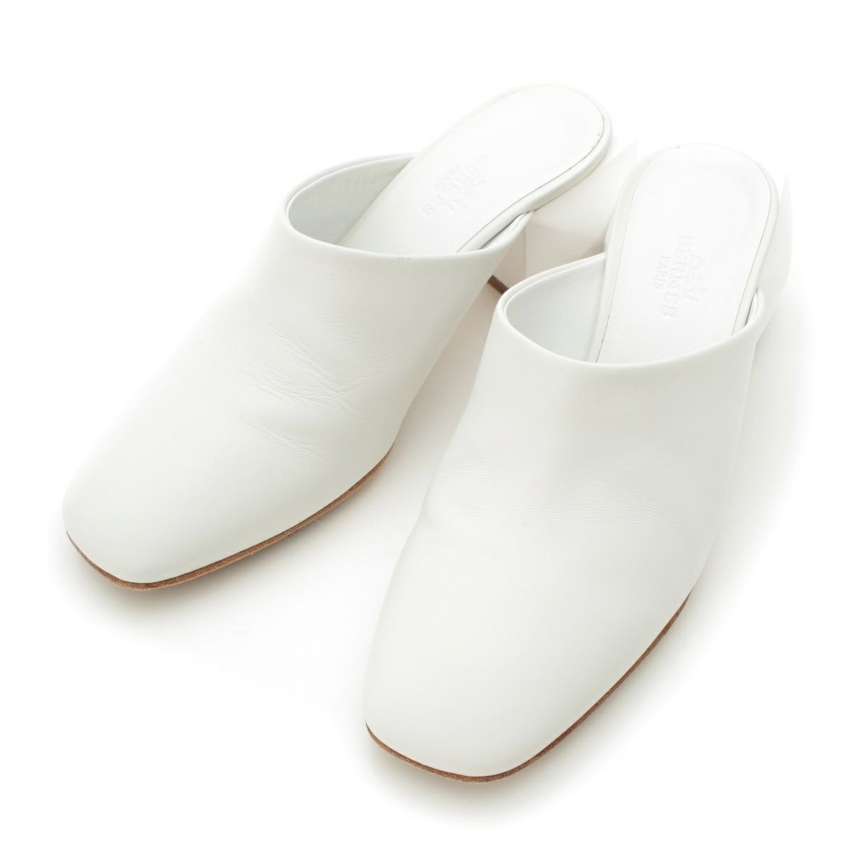 エルメス クリスティ メドール レザー ヒール ミュール サンダル ホワイト 35