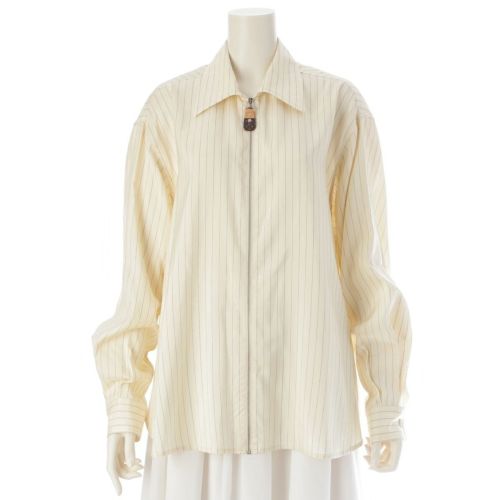 ルイヴィトン 23AW シルク ストライプ ジップアップ 長袖シャツ トップス FPBL25Z83 ベージュ 38