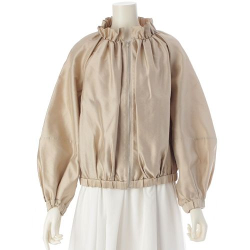 シクラス CYCLAS 23SS シルク混 ギャザー フリルカラー ジップアップ ブルゾン アウター R04-44005 ベージュ 34