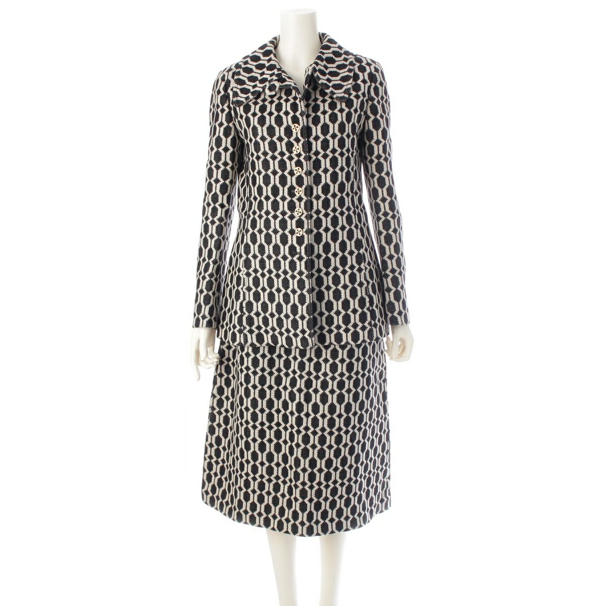 グッチ ウール ツイード ジャケット スカートセットアップ 649031／643332 ブラック×ホワイト 38／42