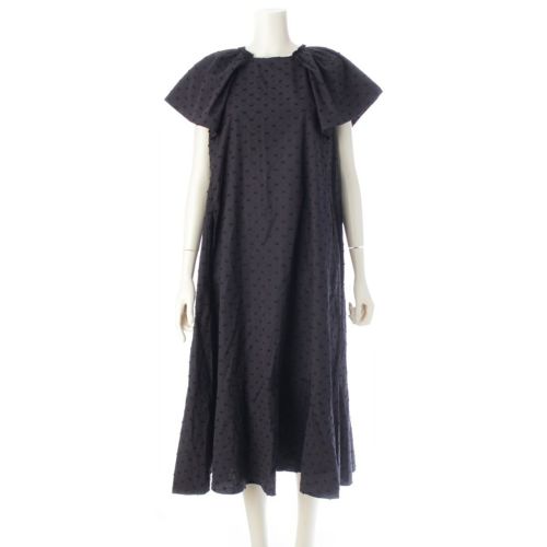 ドゥロワー コットン カットジャガード フレアスリーブ ドット柄 ワンピース 6526-299-1533 ブラック 36