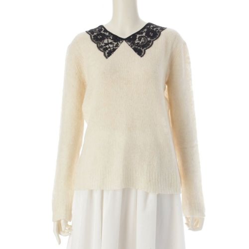 クリスチャンディオール 24AW アルパカ シルク カシミヤ 襟レース セーター ニット トップス 444S95AM440 ホワイト ブラック 36