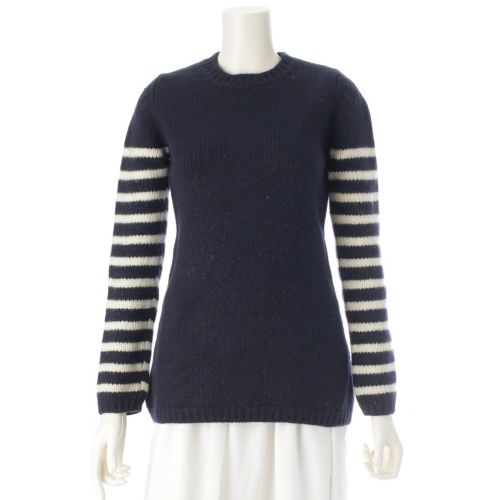 ジャンポールゴルチエ ジャンポールゴルチエ クラシック ウール クルーネック ボーダー ニット セーター ネイビー