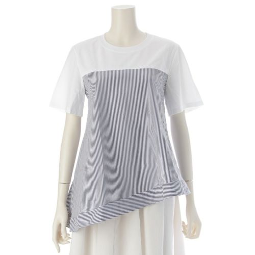 アディアム 25年 コットン Greta グレタ 異素材 ドッキング ストライプ 半袖Ｔシャツ トップス 45521 ホワイト ブルー 2