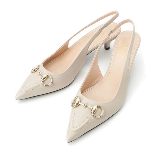 グッチ 24SS レザー ホースビット スリングバック パンプス 782407 グレージュ 35.5