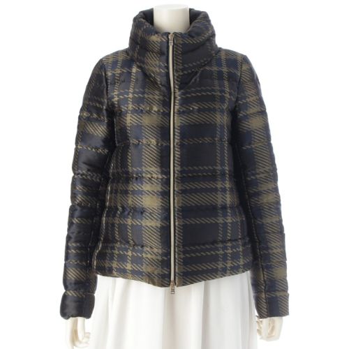 ヘルノ チェック ダウンジャケット PI0714D カーキ ブラック ブルー 42