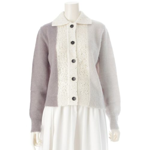 AZ FACTORY × ルッツヒュエル 23年 モヘヤ スパンコール ニット カーディガン 長袖 トップス 24CAR011K19 ホワイト グレー F