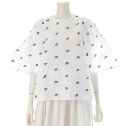 ドゥロワー 23SS フラワージャガード フレア ブラウス トップス 6521-234-1088 ホワイト ブラック 36