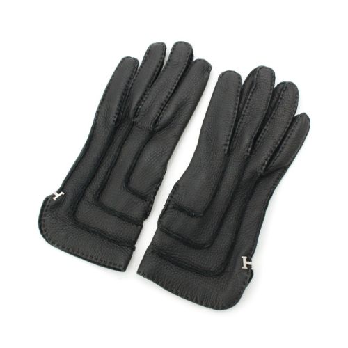エルメス レザー シルク H金具 グローブ 手袋 ブラック 6 1/2 | 中古