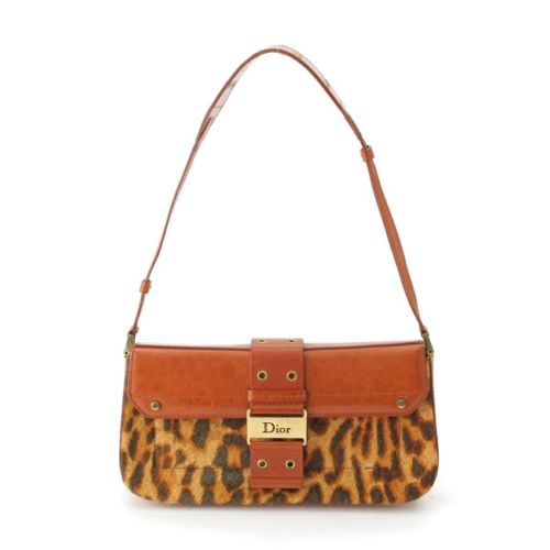 ディオール ストリートシック レザー ハラコ レオパード ショルダーバッグ ブラウン